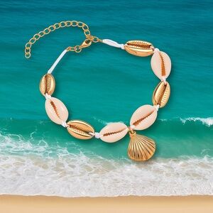 Gold and Cream Shell Bracelet with Polished Finish